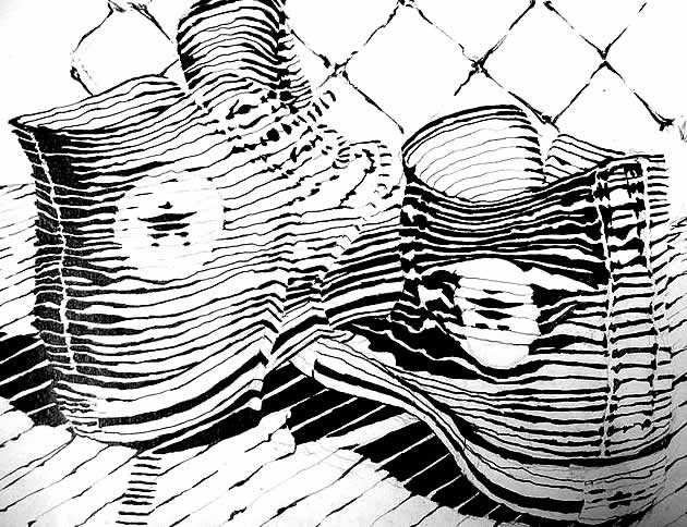 cross contour drawing of shoes