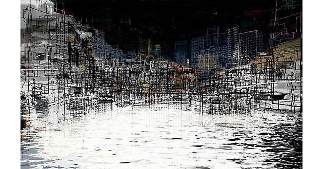 expressive line drawing of cityscape