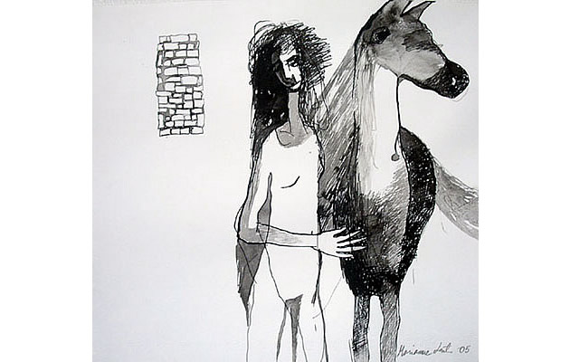 Contemporary line drawing of horse