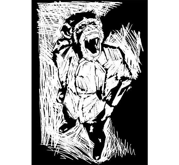 lino cut monkey drawing