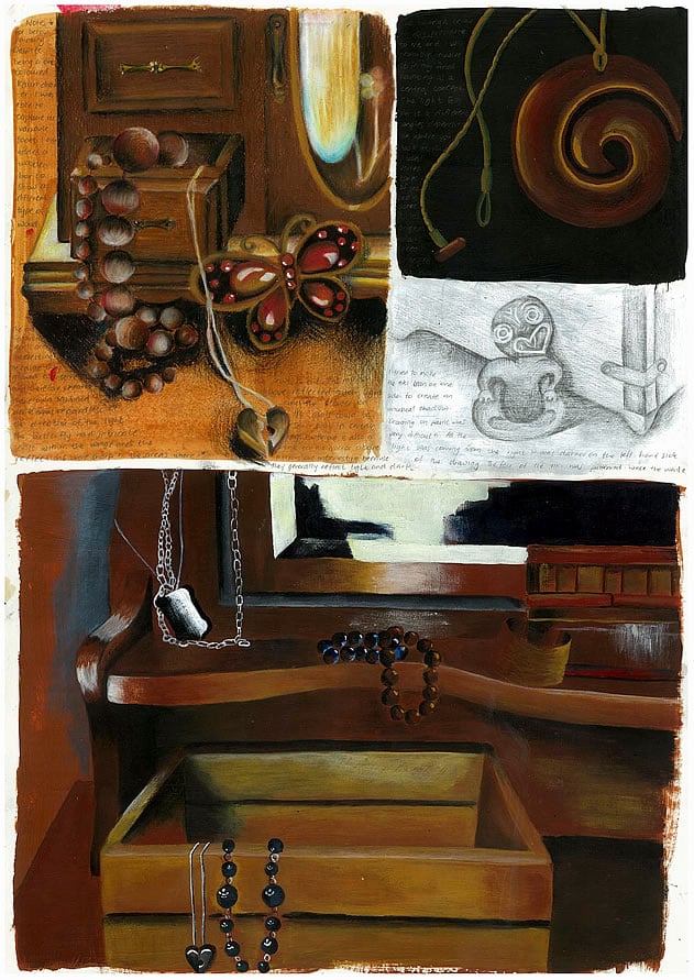 GCSE Art sketchbook page - drawings of jewellery