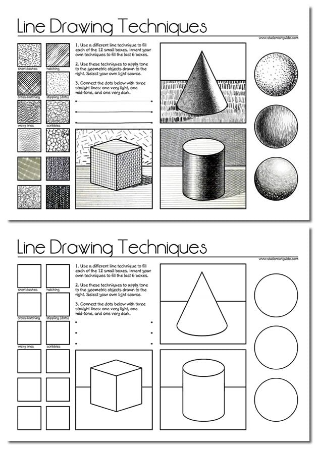 free line drawing worksheet - printable teacher resources from the Student Art Guide