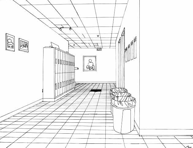 one point perspective hallway