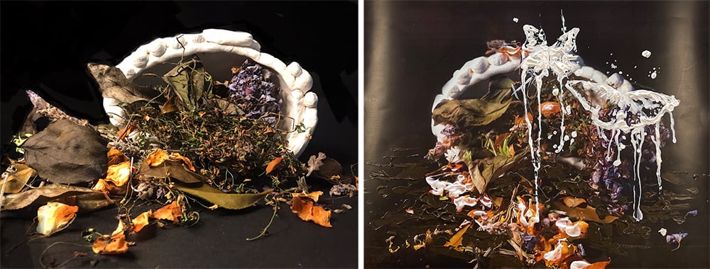 sculpture with decayed flowers