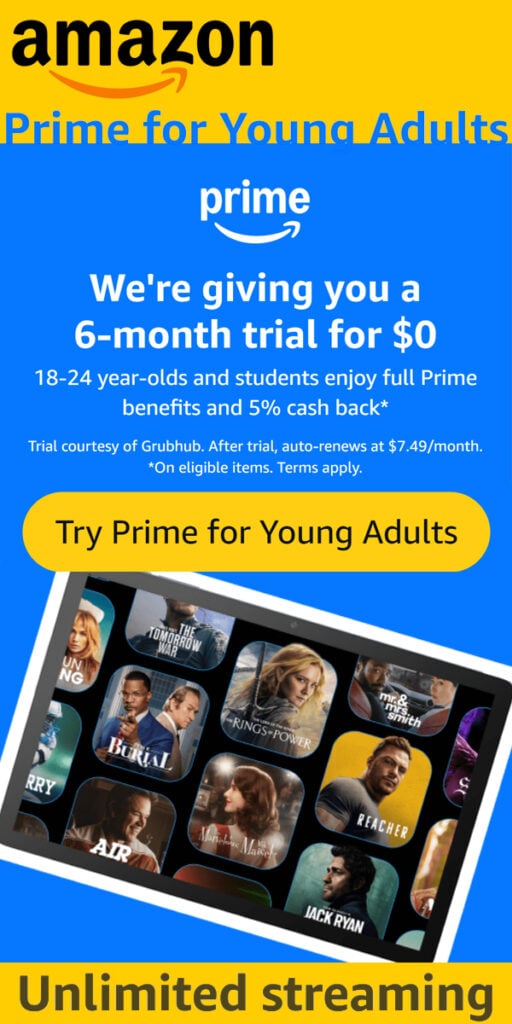 Amazon Prime for Young Adults banner
